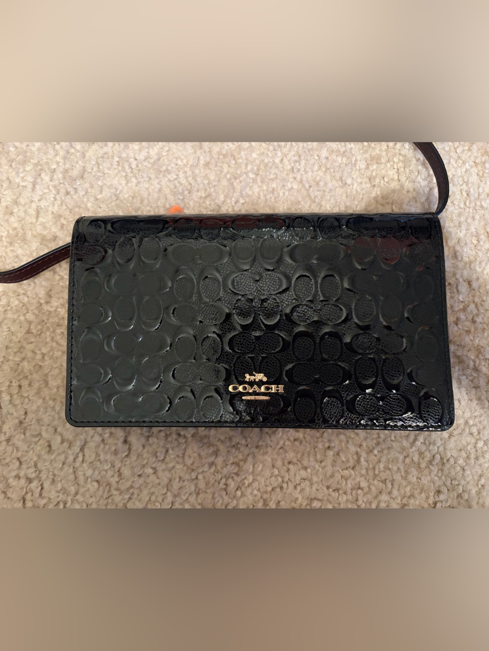 Coach Black Patent Signature Embossed Crossbody Wallet